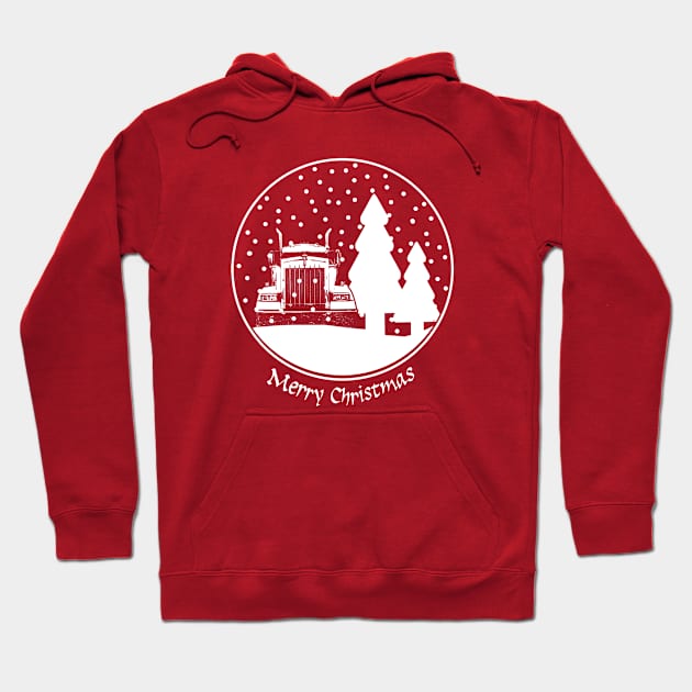 Classic American big rig semi truck Christmas snow globe Hoodie by soitwouldseem